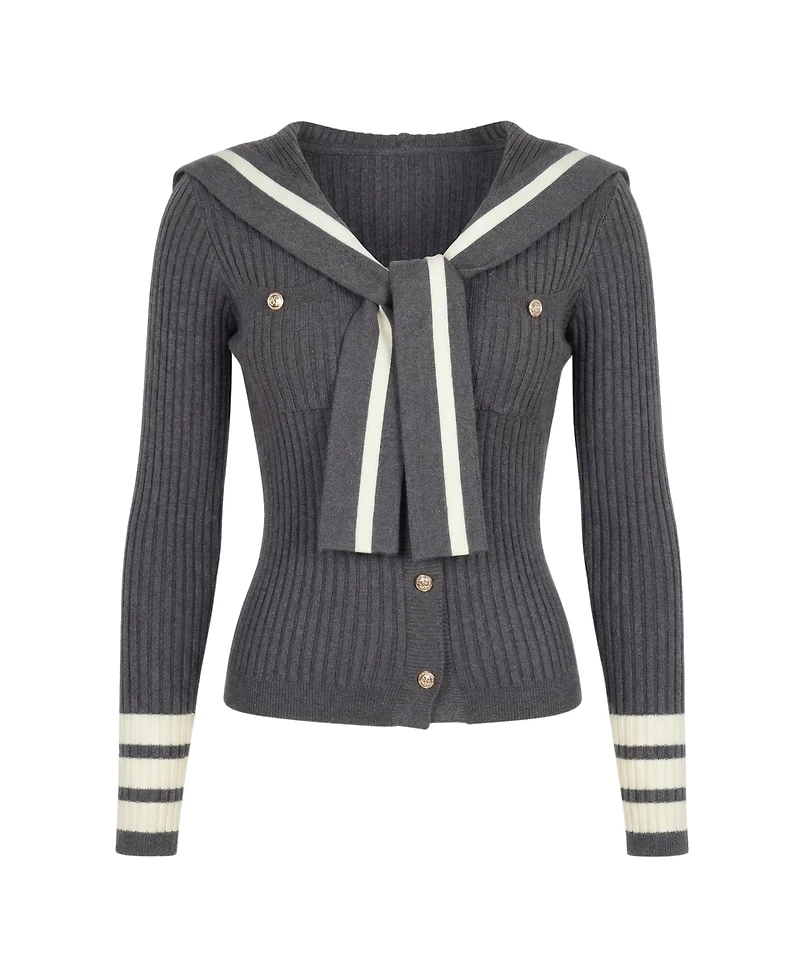 Modenaire Women's Ribbed Knit Sailor Collar Cardigan
