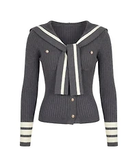 Modenaire Women's Ribbed Knit Sailor Collar Cardigan