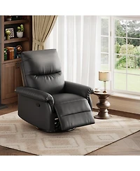 homfan Oversized Swivel Rocker Recliner Chair – Modern Pu Leather, Deep Seat, Padded Armrests, 360degree(s) Glider Single Sofa, Usb Charging Port