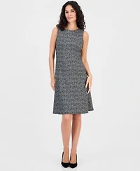 Kasper Womens Boat Neck Sleeveless Fit Flare Dress