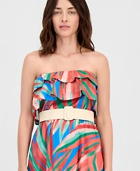 Tahari Asl Women's Cotton Ruffled Belted Maxi Dress