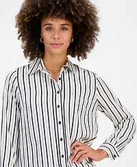 Kasper Petite Printed Long-Sleeve Satin Shirt