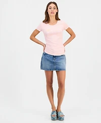 Guess Women's Short-Sleeve Crewneck Ombre Paillette Logo T-Shirt