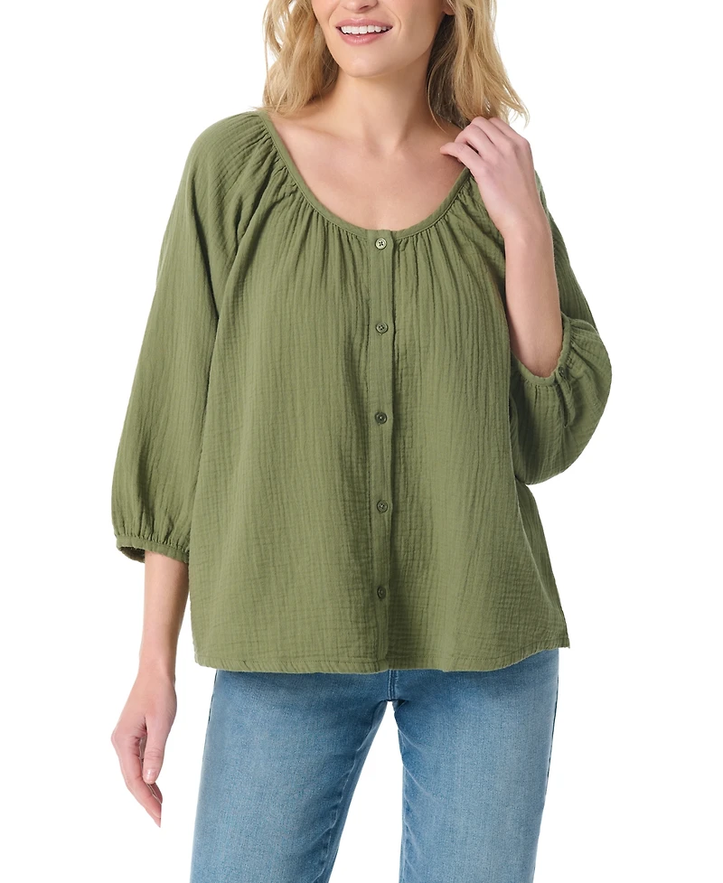 Gloria Vanderbilt Women's Round Neck Peasant-Style Top