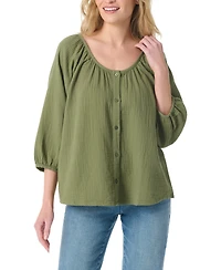 Gloria Vanderbilt Women's Round Neck Peasant-Style Top