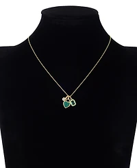 Unwritten Cubic Zirconia Gold-Tone Plated Malachite Stone Cluster Charm Necklace