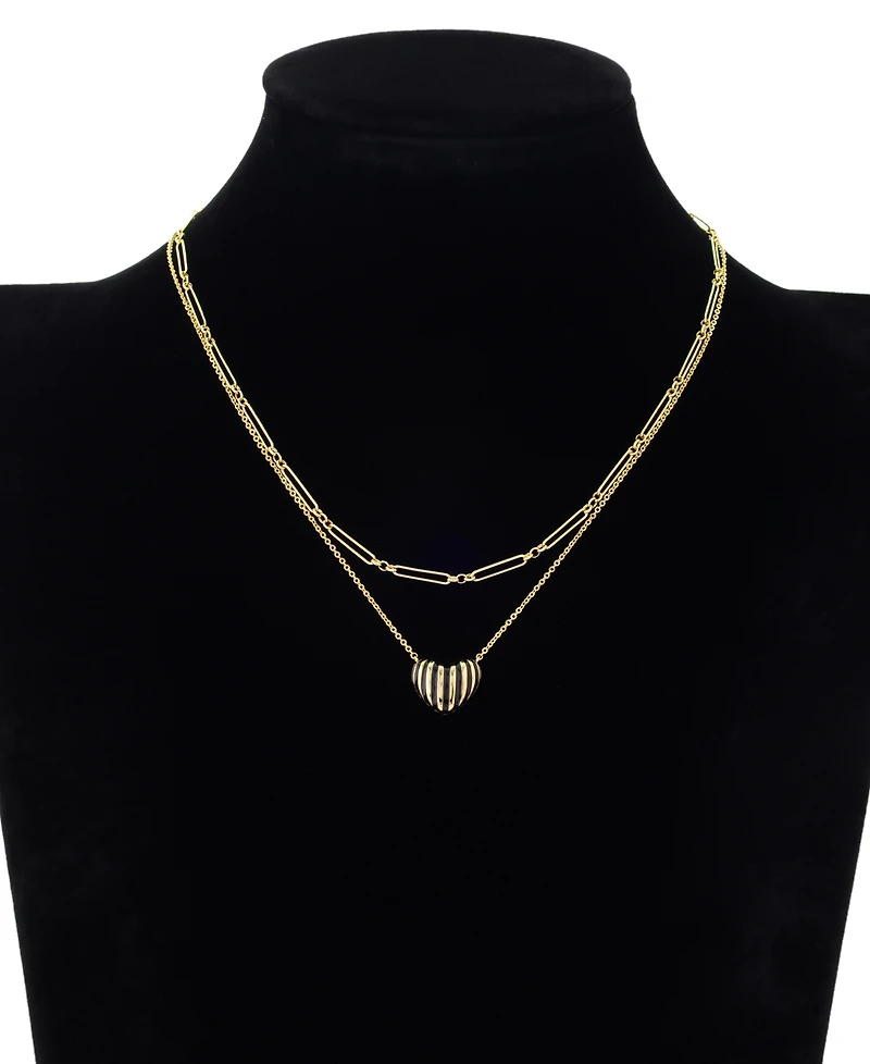Unwritten Gold-Tone Plated Enamel Stripe Heart Pendant Duo Necklace Set
