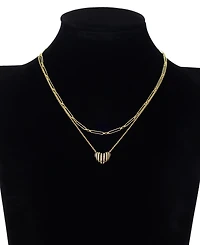 Unwritten Gold-Tone Plated Enamel Stripe Heart Pendant Duo Necklace Set