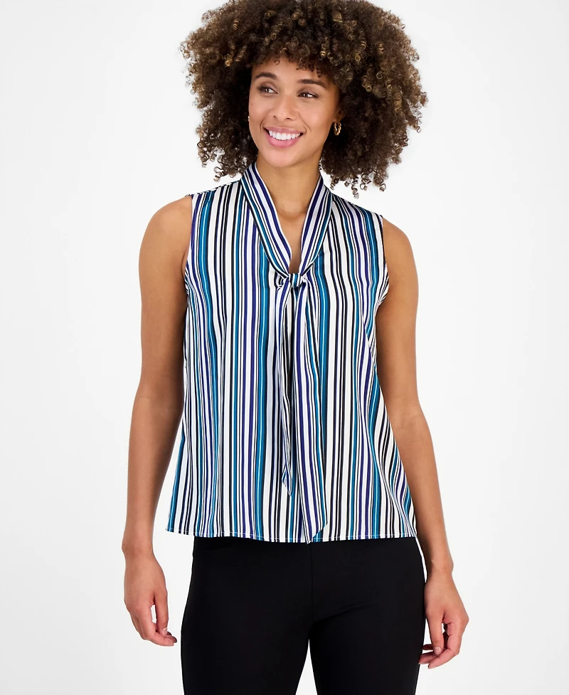 Kasper Women's Printed Tie-Neck Sleeveless Blouse