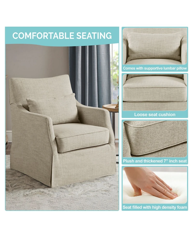 Martha Stewart Collection London 28" Fabric Skirted Swivel Armchair with Lumbar Pillow