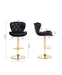flynama Modern Velvet Adjustable Bar Stools with Chrome Base and Footrest, Set of 2