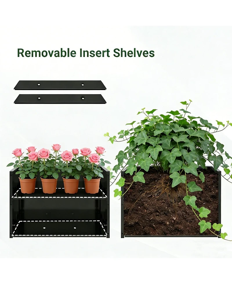Asagikoiai Metal Planter-Trellis Combo Set of 3, Raised Garden Bed Set with Privacy Screen