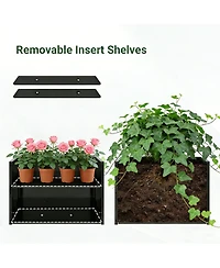 Asagikoiai Metal Planter-Trellis Combo Set of 3, Raised Garden Bed Set with Privacy Screen