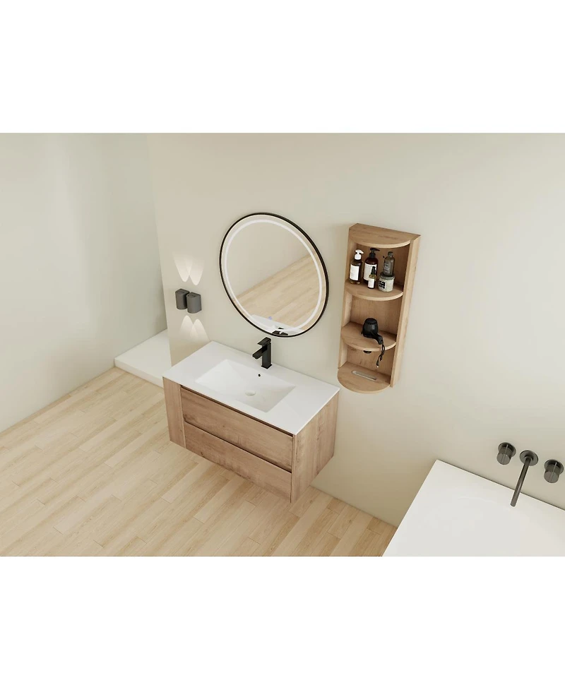 Sillysis Wall Mounted Bathroom Vanity with Sink, Double Door Soft Close Cabinet and 3-Tier Storage Rack for Modern Bathroom