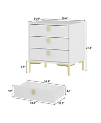Homsee Modern 3-Drawer Nightstand with Gold Handles -3 Inch Storage Cabinet with Slanted Edge Frame