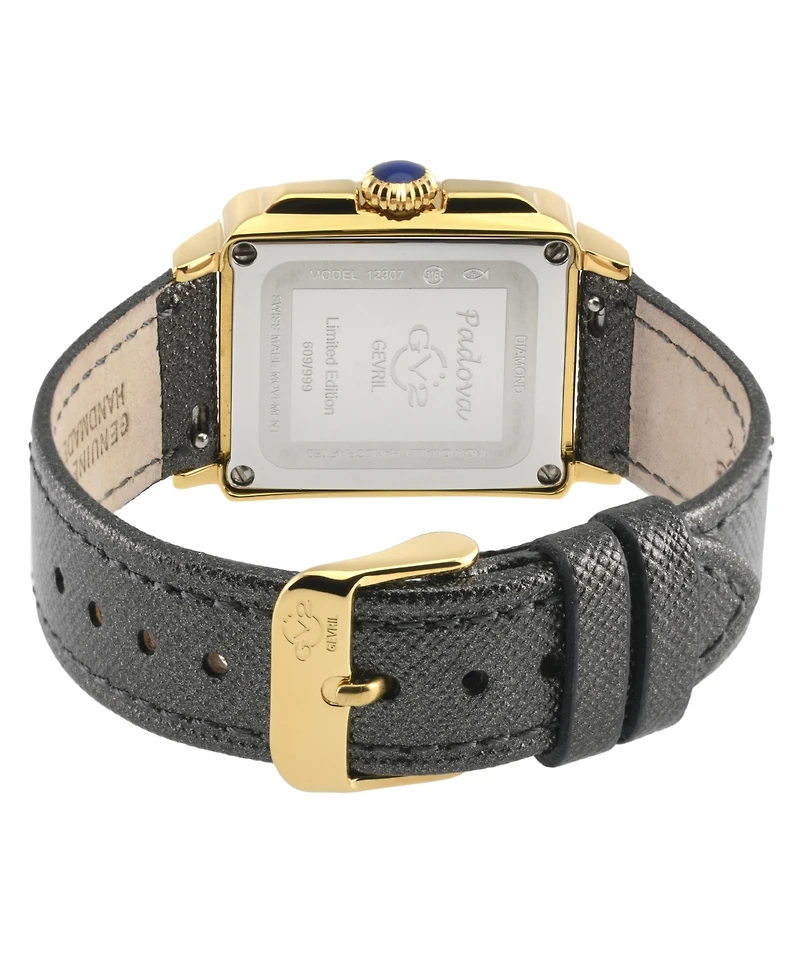 GV2 by Gevril Women's Padova Swiss Quartz Diamond Antracite Hand made Italian leather Strap Watch