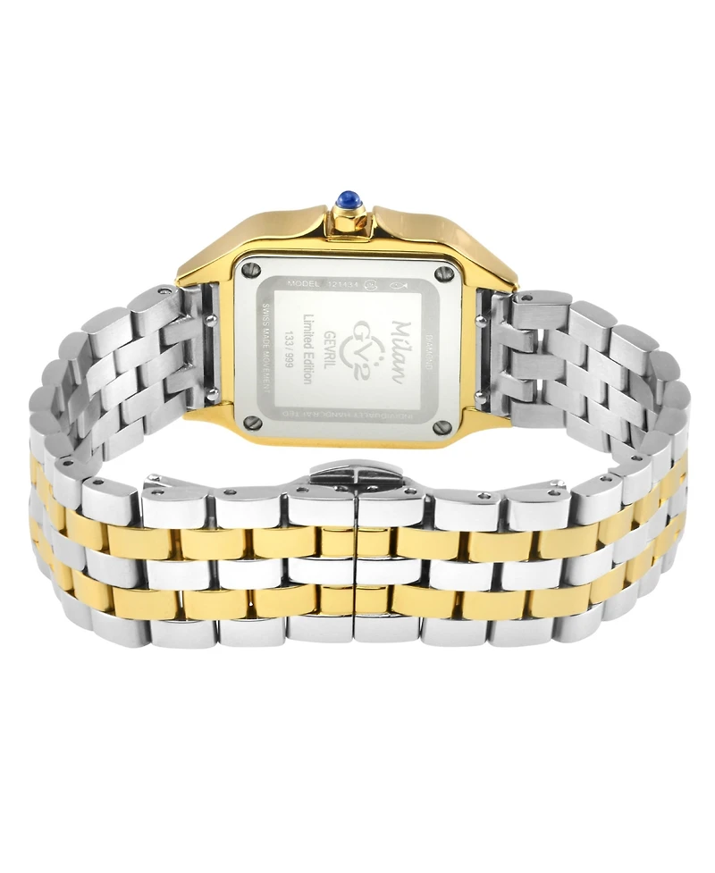 GV2 by Gevril Women's Milan Swiss Quartz Diamond Two toned Ss Ipyg Stainless Steel Bracelet Watch