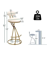 flynama Set of 2 Modern Velvet Round Bar Stools S-Shape Frame