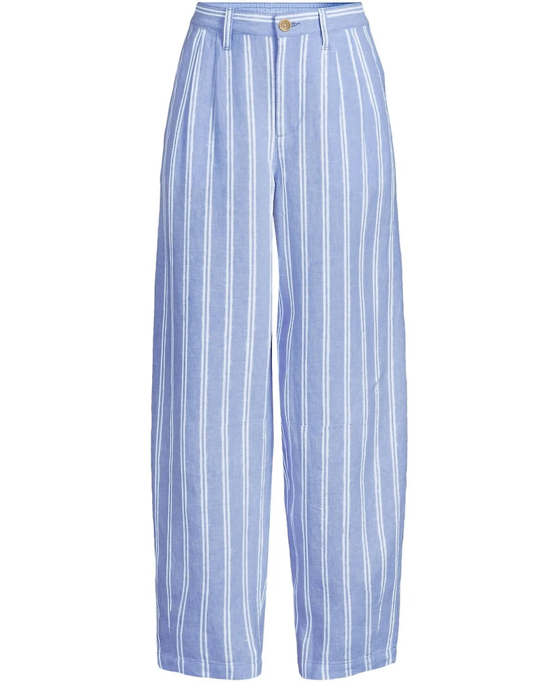 Lands' End Petite Linen High Rise Pleated Barrel Leg Ankle Pants