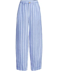Lands' End Petite Linen High Rise Pleated Barrel Leg Ankle Pants