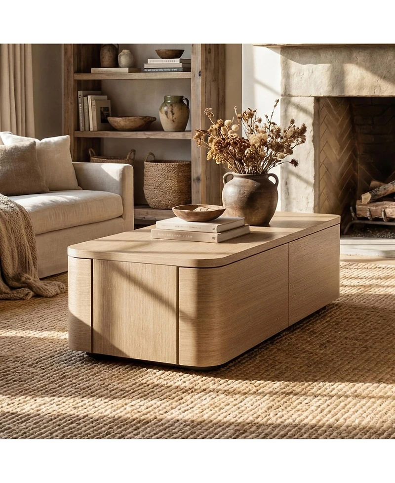 Homsee Wooden 4-Drawer Coffee Table - 55.1"x23.6"x17.3" Modern Storage Center Living Room Organizer Low Profile Accent Table