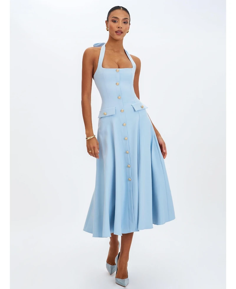 Miss Circle Women's Gillian Mist Blue Halter A-Line Midi Dress