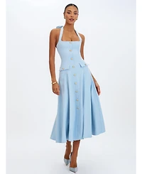 Miss Circle Women's Gillian Mist Blue Halter A-Line Midi Dress