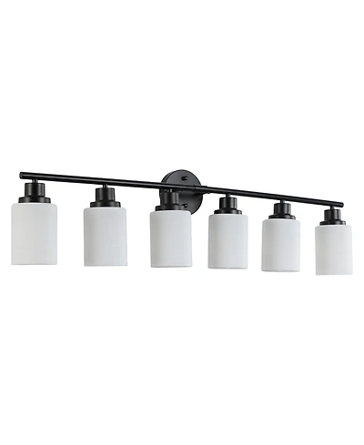Busdays 39 Inch Black Iron Frame Modern 6 Light Vanity Light Frosted White Glass Wall Sconce for Bathroom Bedroom Dressing Room No Bulbs