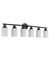 Busdays 39 Inch Black Iron Frame Modern 6 Light Vanity Light Frosted White Glass Wall Sconce for Bathroom Bedroom Dressing Room No Bulbs