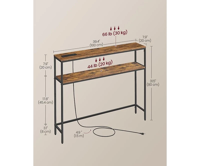 Slickblue 2-Tier Sofa Table with Built-In Power Outlet and Storage Shelves