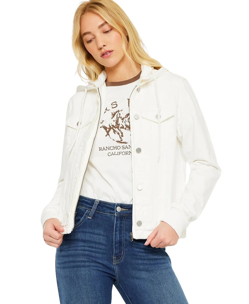 KanCan Women's Eleni Hooded Denim Jacket