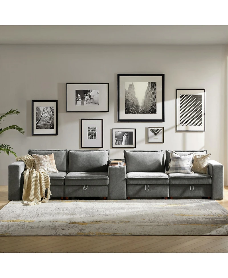 Hulala Home Buelow 148" Modern Storage Sectional Sofa With Charging Station And Middle Storage Compartment