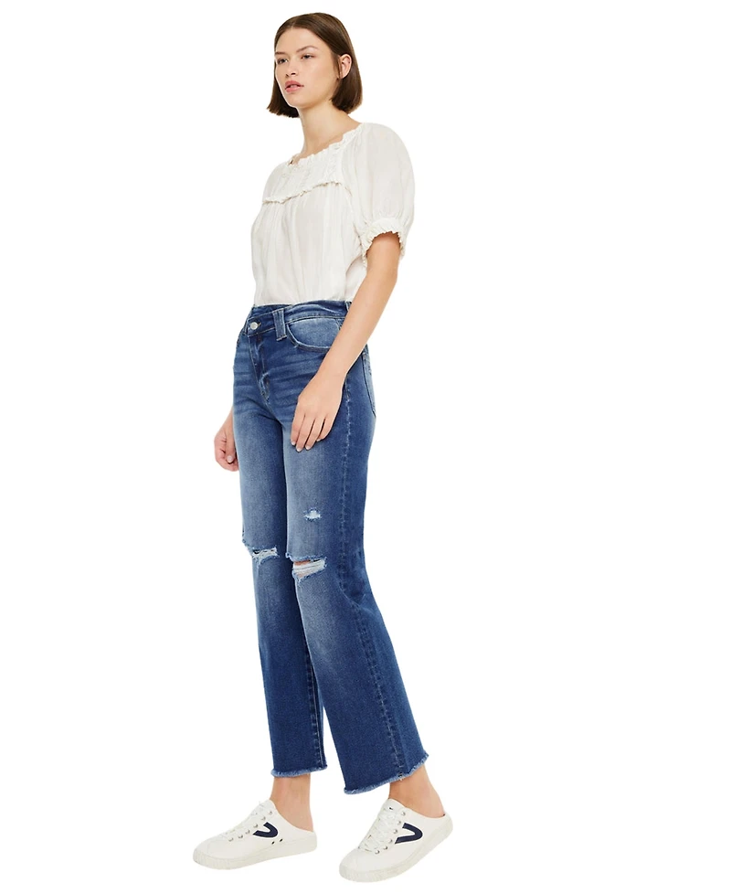 KanCan Essential Women's Mollie High Rise Criss Cross Straight Jeans