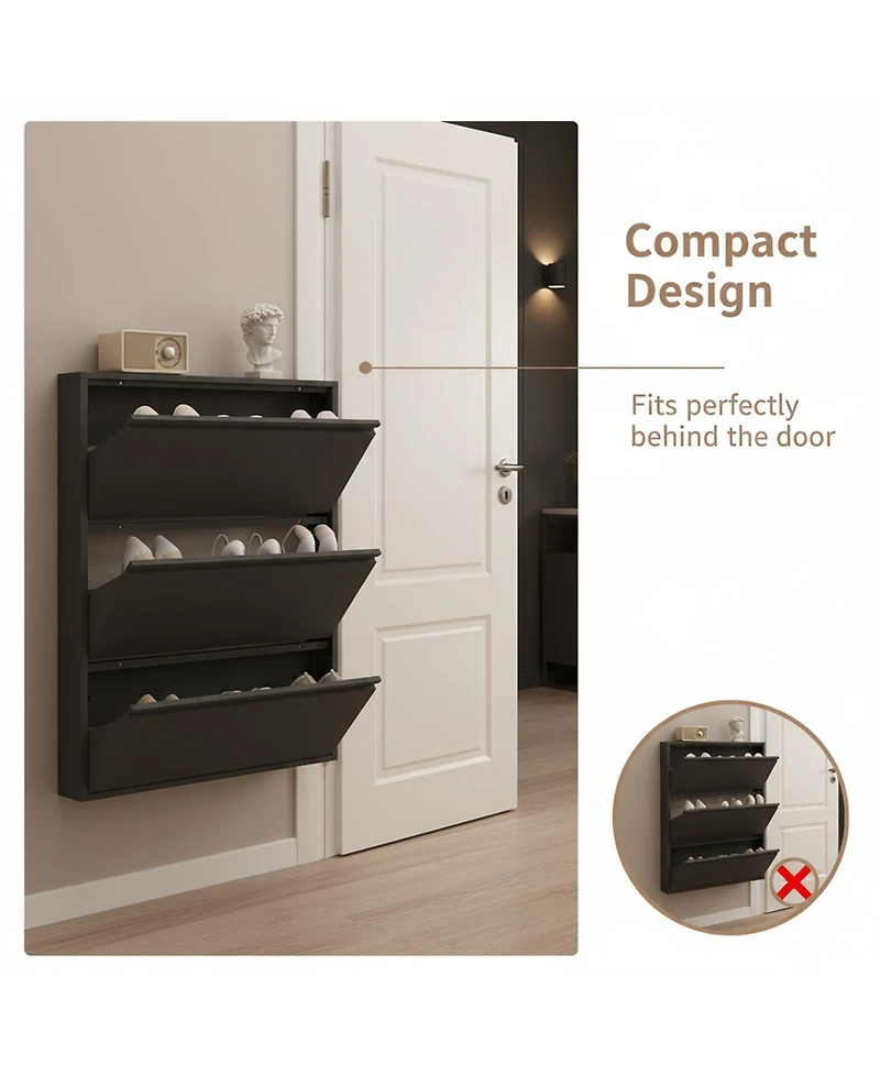 Yigii Wall Mount Metal Shoe Cabinet Narrow Entryway Storage Large Capacity All Steel