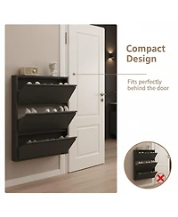 Yigii Wall Mount Metal Shoe Cabinet Narrow Entryway Storage Large Capacity All Steel