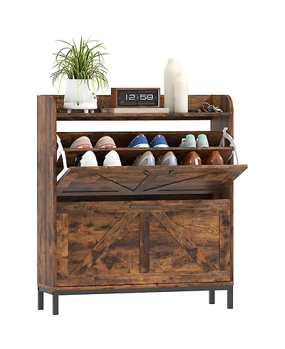 Homcom Narrow Shoe Cabinet, Farmhouse Shoe Storage Cabinet