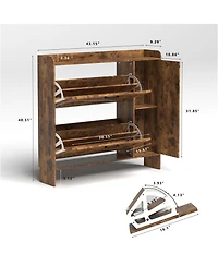 Rainsken Rustic Brown Shoe Storage Cabinet, Freestanding Shoe Rack, Narrow Shoe Organizer with 2 Flip Drawers and Mirror Door for Entryway, Hallway