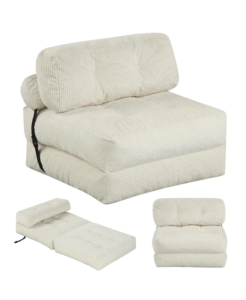 Costway Folding Sofa Bed, Convertible Sleeper Chair with Pillow Back Support Corduroy Cover