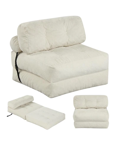 Costway Folding Sofa Bed, Convertible Sleeper Chair with Pillow Back Support Corduroy Cover