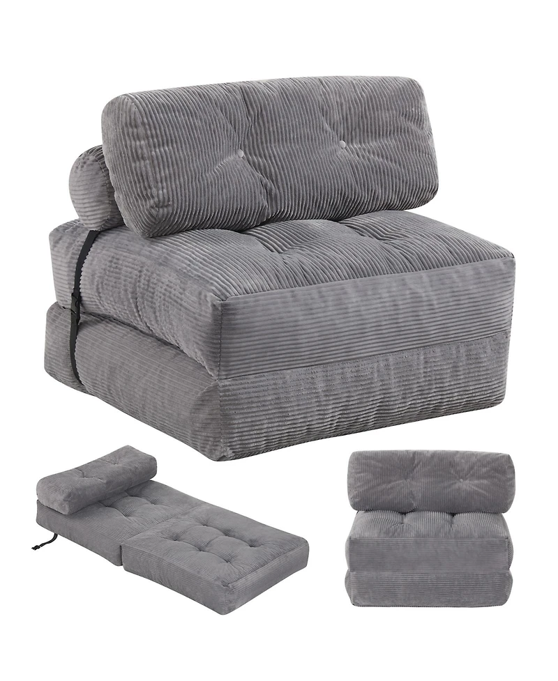 Costway Folding Sofa Bed, Convertible Sleeper Chair with Pillow Back Support Corduroy Cover