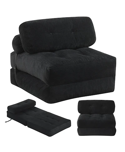 Costway Folding Sofa Bed, Convertible Sleeper Chair with Pillow Back Support Corduroy Cover