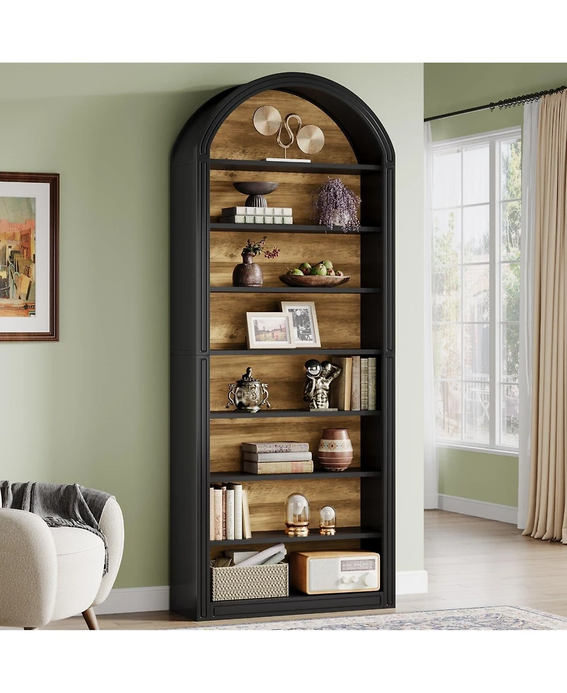 Slickblue 8 Tier Tall Bookshelf with Wooden Arched Display Shelves