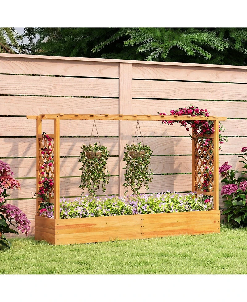 Sugift 45 Inch Wooden Raised Garden Bed with Lattice Trellis for Outdoor