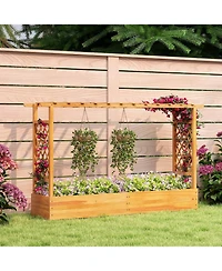 Sugift 45 Inch Wooden Raised Garden Bed with Lattice Trellis for Outdoor