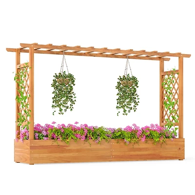 Sugift 45 Inch Wooden Raised Garden Bed with Lattice Trellis for Outdoor