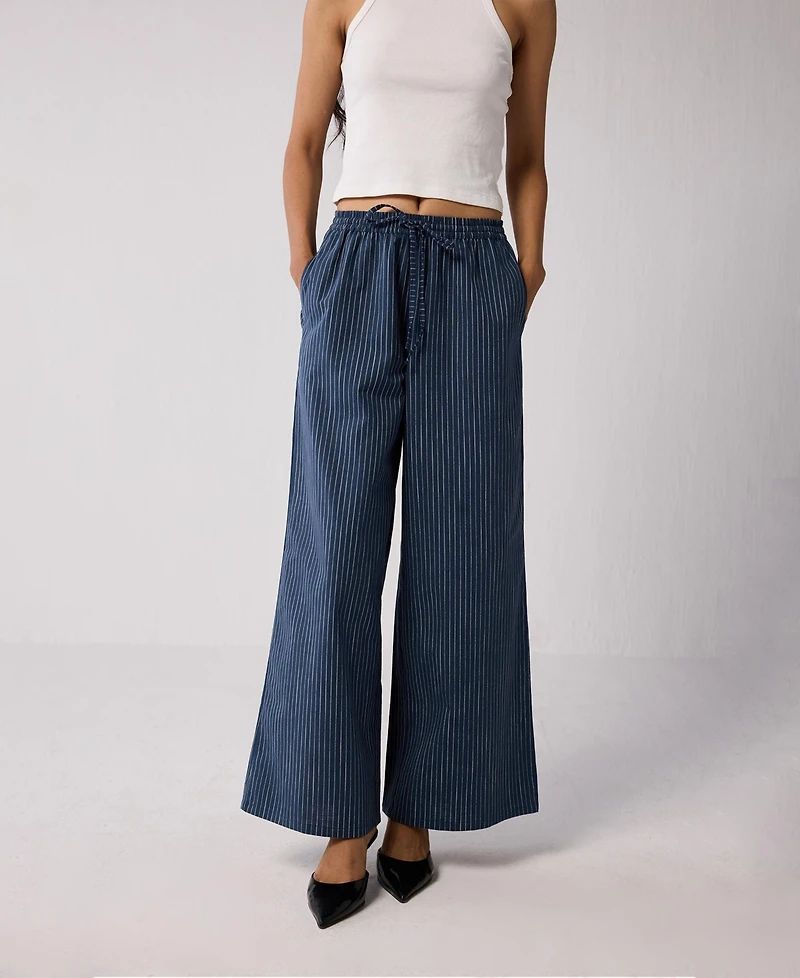 Reistor Women's Wide-leg Drawstring Pants with Stripes