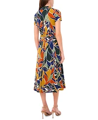 Msk Petite Short-Sleeve Collared Belted Midi Dress