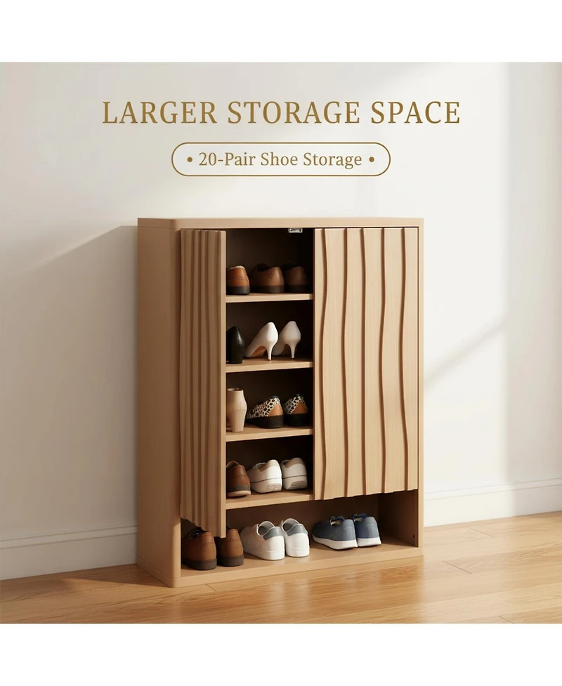 Yigii Shoe Cabinet Entryway Storage Flip Drawers Modern Diamond Panel Adjustable Shelves Sturdy Anti Tip