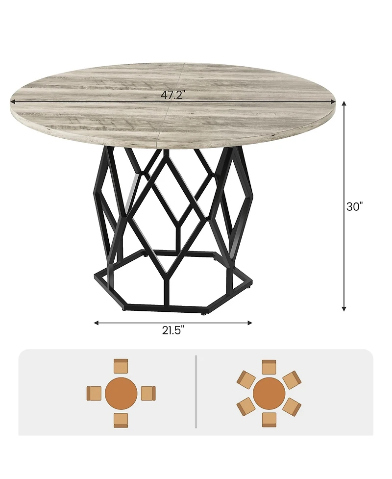 gaomon 47 Inch Round Dining Table, Farmhouse Dining Kitchen Table for 4-6 People, Kitchen & Dining Room Tables