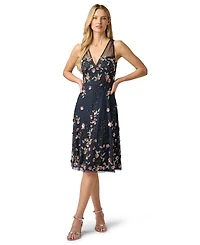 Adrianna Papell Women's Beaded Mesh Midi Dress